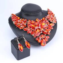 1set Fashionable Charming Gold-Plated Purple Crystal Rhinestone Water Drop Necklace & Earrings Jewelry Set, Suitable For Women Wedding, Ball, Party, Birthday, Holiday Gift