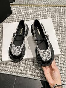 Women's 2024 New Hot Wind Mary Jane Single Strap Rhinestone Buckle Round Toe Thick Heel Platform Loafers - Chantilly - View 6