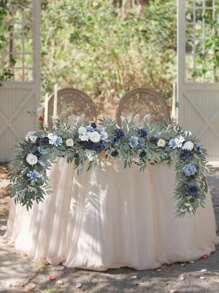 6FT Artificial Eucalyptus And Willow Leaf Garland With Flowers, Wedding Arch Flowers Wedding Sweetheart Table Centerpieces Head Table Decor Wedding Arch Backdrop Decorations For Wedding, Spring Decoration Outdoor Decor - 藍色 - 查看 2