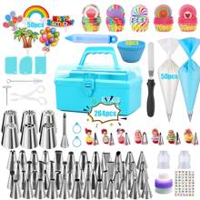 284 piezas Juego de herramientas para hornear, boquillas de acero inoxidable para embutir, bolsas para pastelería, juego de herramientas para decorar pasteles, incluye boquillas para glaseado, espátulas, molde para muffins, decoración para pasteles, bolsa de pastelería, accesorios para hornear galletas