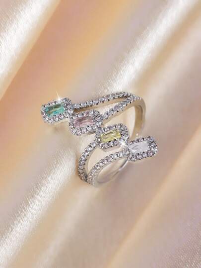 1 件波西米亚风鲜艳多彩多层锆石戒指，情人节礼物，适合女士