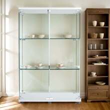 Glass Display Cabinet For Collectibles,Floor Standing Glass Display Case For Toys&Books,Curio Cabinets With Glass Doors,Glass Cabinet Display Case With 3-Shelf For Bedroom,Living Room - White - View 7