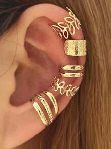 5 Cái/bộ Bông Tai Kẹp Phong Cách Âu Mỹ Hợp Thời Trang Cho Tai Không Xỏ, Thiết Kế Lá Rỗng, Màu Vàng - Loại bướm - Xem 12