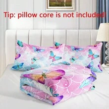 3Pcs Rainbow Butterfly Comforter Set For Girls Kids Adults Mermaid Scales Pattern Bedding Set Aesthetics Butterflies Quilt Bed Set With 1 Comforter And 2 Pillowcases (No Pillow Core) - Butterfly 1 - View 6