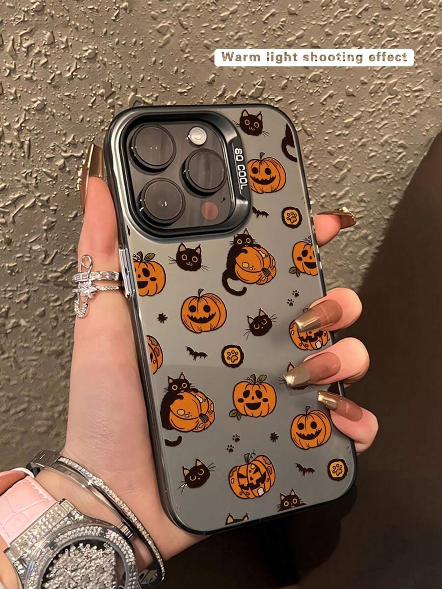 1 pièce Étui de téléphone antichoc à l'imprimé mode citrouille d'Halloween et chat, compatible avec iPhone 11, 12, 13, 14, 11 Pro Max, 12 Pro Max, 13 Pro Max, 14 Pro Max, XR, 15, 15 Pro, 15 Pro Max et compatible avec Samsung Galaxy A05, A15, A25, A35, A53, A54, A55, S23, S24 - Multicolore - Voir 1
