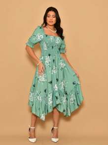 Helena Crepinho Printed Dot Midi Dress With Short Sleeves - Verde Oliva - Ver 1