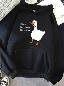 Peace Was Never An Option Goose Print Sweatshirt Cute Casual Pullover Creative Pocket Warm Men's Fashion Hoodie - Black - View 1
