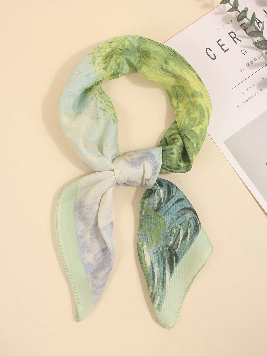 1 chiếc khăn vuông in lụa giả/băng đô/băng đô, khăn quàng cổ đa chức năng thời trang thích hợp sử dụng hàng ngày Bandana, băng đô, băng đô lý tưởng để làm nổi bật vẻ ngoài của bạn - màu xanh lá - Xem 1