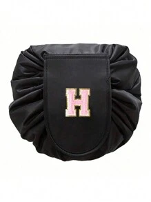 1 件女士时尚抽绳化妆包，时尚大容量化妆包，防水防潮，方便拿取，便携式抽绳包，粉色毛巾刺绣卫生间收纳袋，完美的旅行化妆收纳袋，字母A到Z，可以送给妈妈，家人，朋友，适合旅行，商务旅行，时尚大方化妆包化妆收纳袋化妆收纳袋