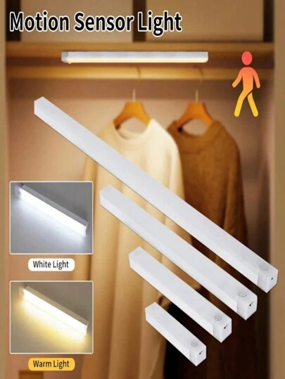 1 件可充电磁性橱柜灯，LED 传感器夜灯，衣柜、楼梯、走廊、卧室夜灯长条灯，便携式，无需钻孔，带磁性片和数据线（暖光/白光）