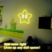 Star Neon, Three Gear Adjustable Brightness, Game Room Decoration Neon, Neon Star, Home Decoration Bedroom Cave Holiday Party Star Neon Gift, Super Star Game Wall Decoration For Gamers Gift - 星星-黃色 - 查看 3