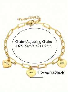 Pulseira com pingente de coração personalizado, joias de aço inoxidável, pingentes de vários nomes personalizados, pulseiras da moda, pulseira de corrente de clipe de papel dourada personalizada, presente de aniversário para sua mãe, namorada, para aniversários, para uso diário, para baile de formatura, para o dia das mães, para o dia dos namorados, para formatura, para casamentos