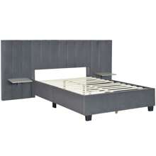 MERAX Upholstered Platform Bed With Big Headboard, Bedroom Furniture, Velvet