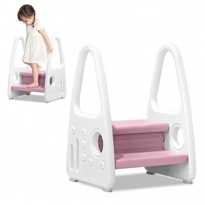 VA-Cerulean Step Pall för småbarn Step Pall med 2-vånings plast stående barnpall Säkerhetstrappstege för badrum Barnrum Kök Sovrum Grå/rosa/grön