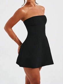 WOWDARK Women's Autumn Strapless A-Line Simple Dress