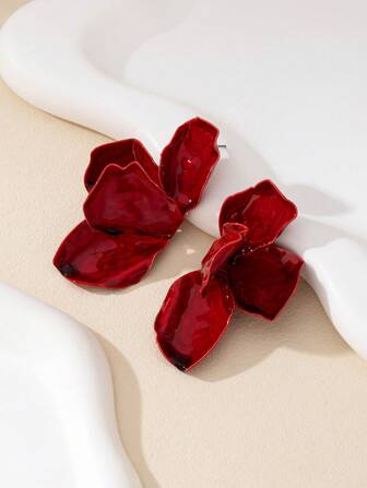 1 Pair Vintage Geometric Textured Asymmetric Flower & Leaf Design Earrings, Fashion Jewelry Gift For Women Valentines,Mom,Mother,Mother's Day,Gift