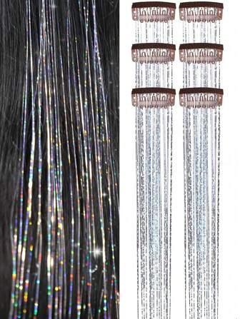 Set de 6 piezas de pinzas para cabello sintético brillante resaltante para mujer, adecuadas para fiestas femeninas y festivales boho