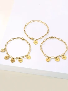 Pulseira com pingente de coração personalizado, joias de aço inoxidável, pingentes de vários nomes personalizados, pulseiras da moda, pulseira de corrente de clipe de papel dourada personalizada, presente de aniversário para sua mãe, namorada, para aniversários, para uso diário, para baile de formatura, para o dia das mães, para o dia dos namorados, para formatura, para casamentos