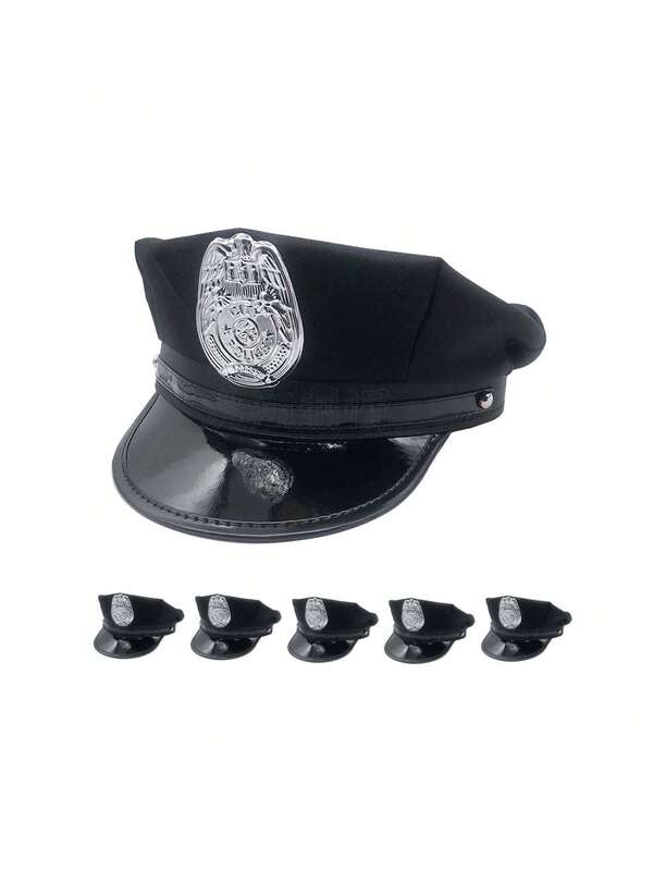 1pc European And American Police Cap, Black Adult Police Uniform Temptation Prop Flat Top Octagon Hat, Suitable For Holiday Party Accessories