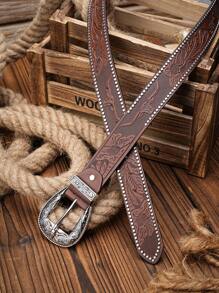 1条男士西部牛仔牛头造型PU皮腰带（含打孔器），适合秋季、万圣节、秋冬季节，青少年、青年、男士均可佩戴，休闲、户外、运动、度假、毕业礼物、生日礼物、日常穿着。