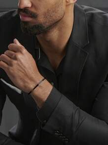 1 pièce Bracelet minimaliste en acier inoxydable noir en forme de C ajustable pour homme, convient pour un port quotidien - Noir de pistolet - Voir 2