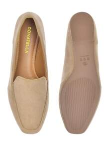 Kit 2 Pares Sapato Mocassim Feminino Donatella Shoes Bico Quadrado Camurça Liso Clássico Casual Onça e Diversos - Damasco - Visão 5