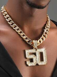 1pc Fashion Hip Hop Zinc Alloy Number Pendant Necklace, Suitable For Daily Wear For Men - Square Diamond 50 - View 2