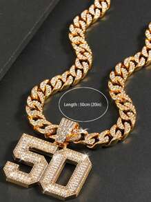 1pc Fashion Hip Hop Zinc Alloy Number Pendant Necklace, Suitable For Daily Wear For Men - Square Diamond 50 - View 5