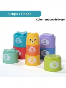 1pc Bear Number Round Stacking Cups Letter Recognition Matching Early Education Toy, Kindergarten Teaching Aid, Parent-Child Interactive Puzzle Toy For Boys, Girls, Easter, Children's Day, Birthday Party (Random Color) - Bear Stacking Cups - View 8