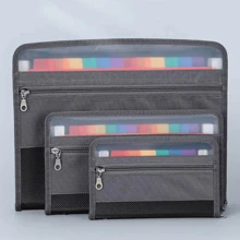 1pc Double Zipper 13 Pockets Expanding File Folder, High Capacity Student Test Paper Storage Organizer Bag, Office File Holder A4 B6 A6 Size Back To School - Black - View 2