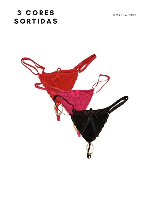 Calcinhas Tailandesa de Renda Fio Dental Sensual Com Pérolas/ Tanga Fio Dental alças reguláveis Elegante/Sexy/ Erótico/ Fantasia