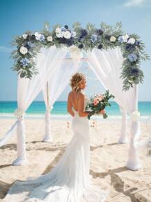 6FT Artificial Eucalyptus And Willow Leaf Garland With Flowers, Wedding Arch Flowers Wedding Sweetheart Table Centerpieces Head Table Decor Wedding Arch Backdrop Decorations For Wedding, Spring Decoration Outdoor Decor - 藍色 - 查看 4