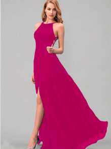 Vestido largo de fiesta tiras ajustadas sexy para mujer de moda - Rosa Fucsia - Ver 1