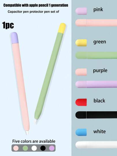 1pc Silicone Protective Case Compatible With Apple Pencil 1 (Includes 2 Pen Sleeves)