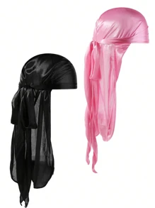 2入組男士純色絲質彈性頭巾,時尚海盜帽,透氣柔軟戶外運動休閒舒適性別中立頭飾帽子 - 彩色 - 查看 7