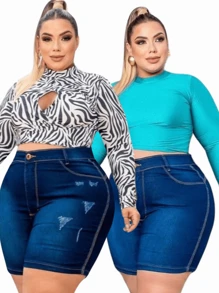 Kit 2 Shorts Jeans Plus Size Feminino Com Lycla (Elastano)