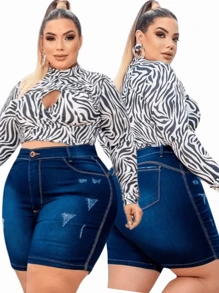 Kit 2 Shorts Jeans Plus Size Feminino Com Lycla (Elastano)