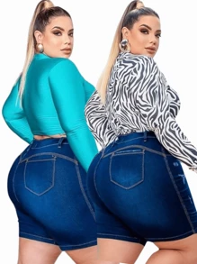 Kit 2 Shorts Jeans Plus Size Feminino Com Lycla (Elastano)