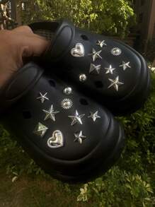 18 件心形和星形可拆卸鞋饰、DIY 镂空木屐配饰、沙滩凉鞋装饰、节日礼物 - 銀色 - 查看 3