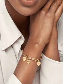 Pulseira com pingente de coração personalizado, joias de aço inoxidável, pingentes de vários nomes personalizados, pulseiras da moda, pulseira de corrente de clipe de papel dourada personalizada, presente de aniversário para sua mãe, namorada, para aniversários, para uso diário, para baile de formatura, para o dia das mães, para o dia dos namorados, para formatura, para casamentos