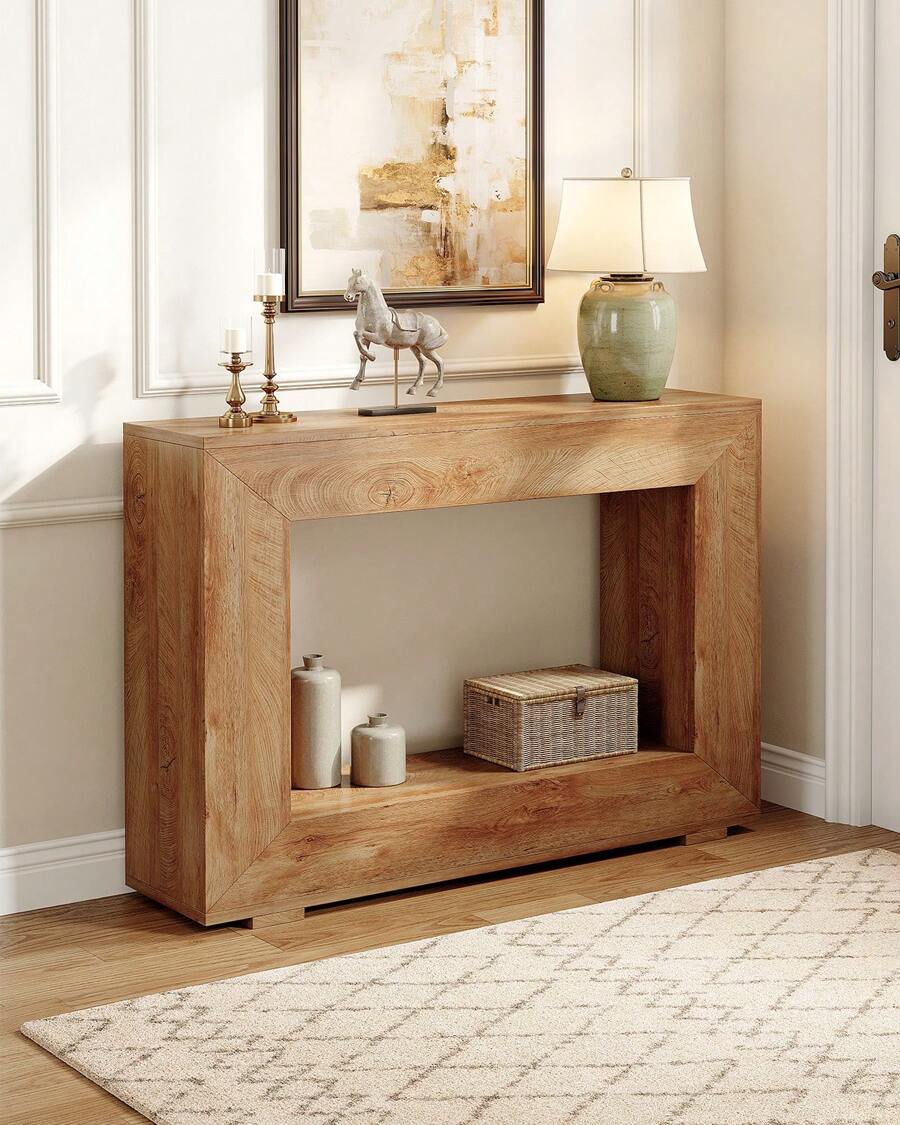LITTLE TREE Farmhouse Console Table, 47 Inches Industrial Entryway Console Table Hallway Accent Table For Living Room, Entrance, Hallway, Foyer - 木紋 - 查看 1
