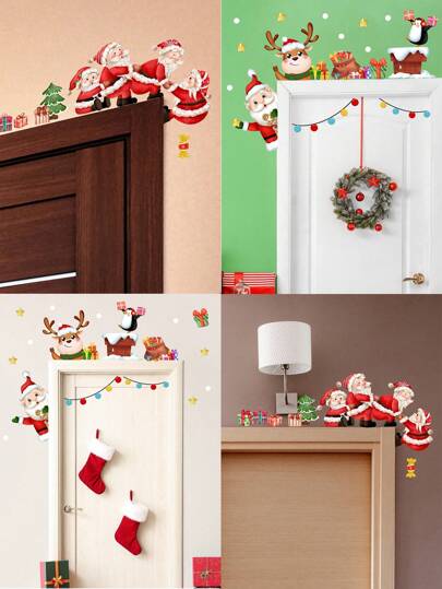 1set Snowman, Candy, Reindeer Decorative Wall Stickers For Bedroom, Living Room, Self-Adhesive, Stickers, Wall Decal, Vinyl Decal For Home Decorations, Spring Decoration Items Refresh Your Home, Rama Decoration Stickers Christmas  Christmas Decor  Christmas Decorations Christmas Decoration Room Decor