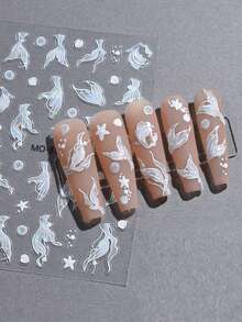 海洋主题指甲贴纸，海洋生物极光浮雕美人鱼尾巴海星贝壳设计指甲贴花滑块，自粘式夏季美甲用品用于美甲装饰，女士和女孩 DIY 美甲用品 - 彩色 - 查看 9