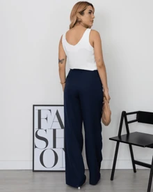 Women's Tailored Set Elongated Blazer And Pantalona Pants - Màu xanh hải quân - Xem 4