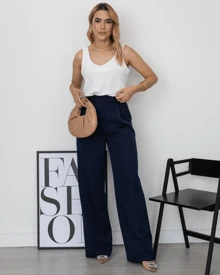 Women's Tailored Set Elongated Blazer And Pantalona Pants - Màu xanh hải quân - Xem 3