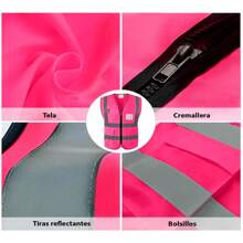 Vmingo 3 Piezas Chaleco Seguridad Reflectante Alta Visibilidad Industrial Brigadista con Bolsillos y Cremallera - Rosa - Ver 5