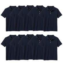 10 件装男孩校服无标签 Polo 衫 - 藏蓝色 - 查看 1