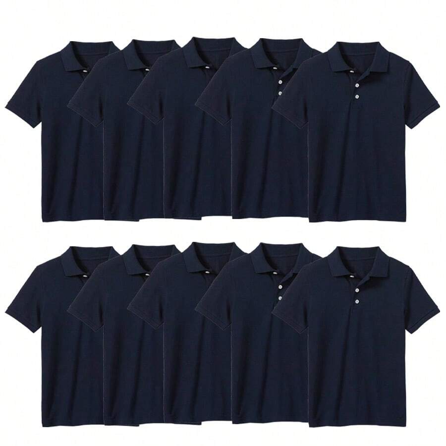 10 件装男孩校服无标签 Polo 衫 - 藏蓝色 - 查看 1