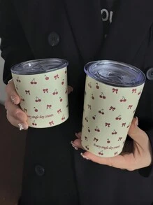 1 件樱桃蝴蝶结不锈钢保温杯，双层真空水瓶，旅行保温杯，健身和户外运动，咖啡杯，平底杯，汽车杯，4 季饮具，节日礼物，350 毫升/11.8 盎司，280 毫升/9.47 盎司返校 - 彩色 - 查看 10