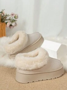 Moda damska 2024 Halloween w stylu boho Platforma zamszowa podszewka futrzana ciepłe wsuwane nowości beżowe buty śnieżne